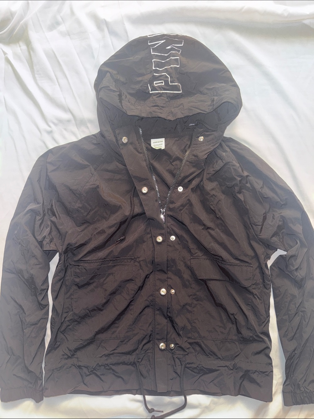 Black Hooded Windbreaker Jacket- PINK ACTIVE